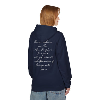 Blessed Hoodie — Faith Hoodie with John 7:38 Back Quote