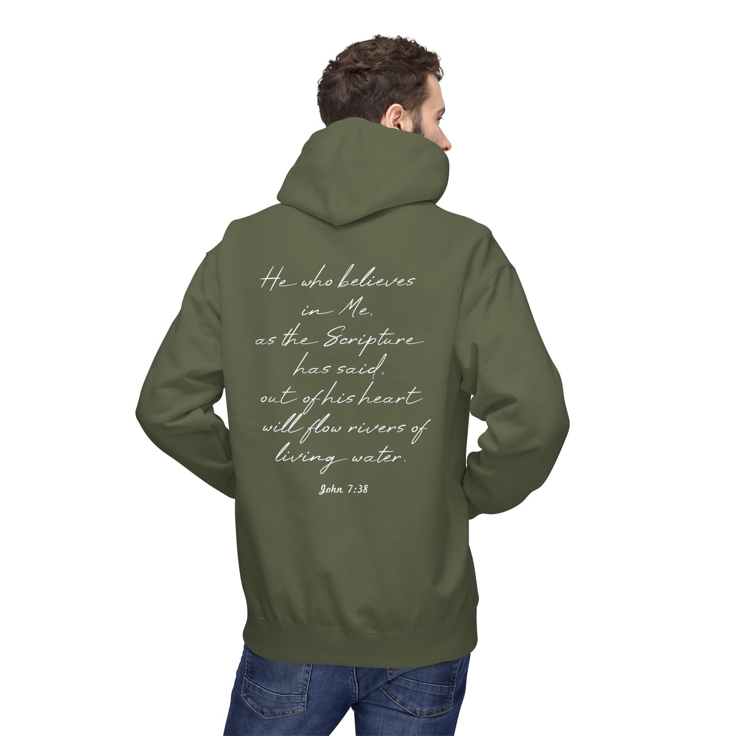 Blessed Hoodie — Faith Hoodie with John 7:38 Back Quote